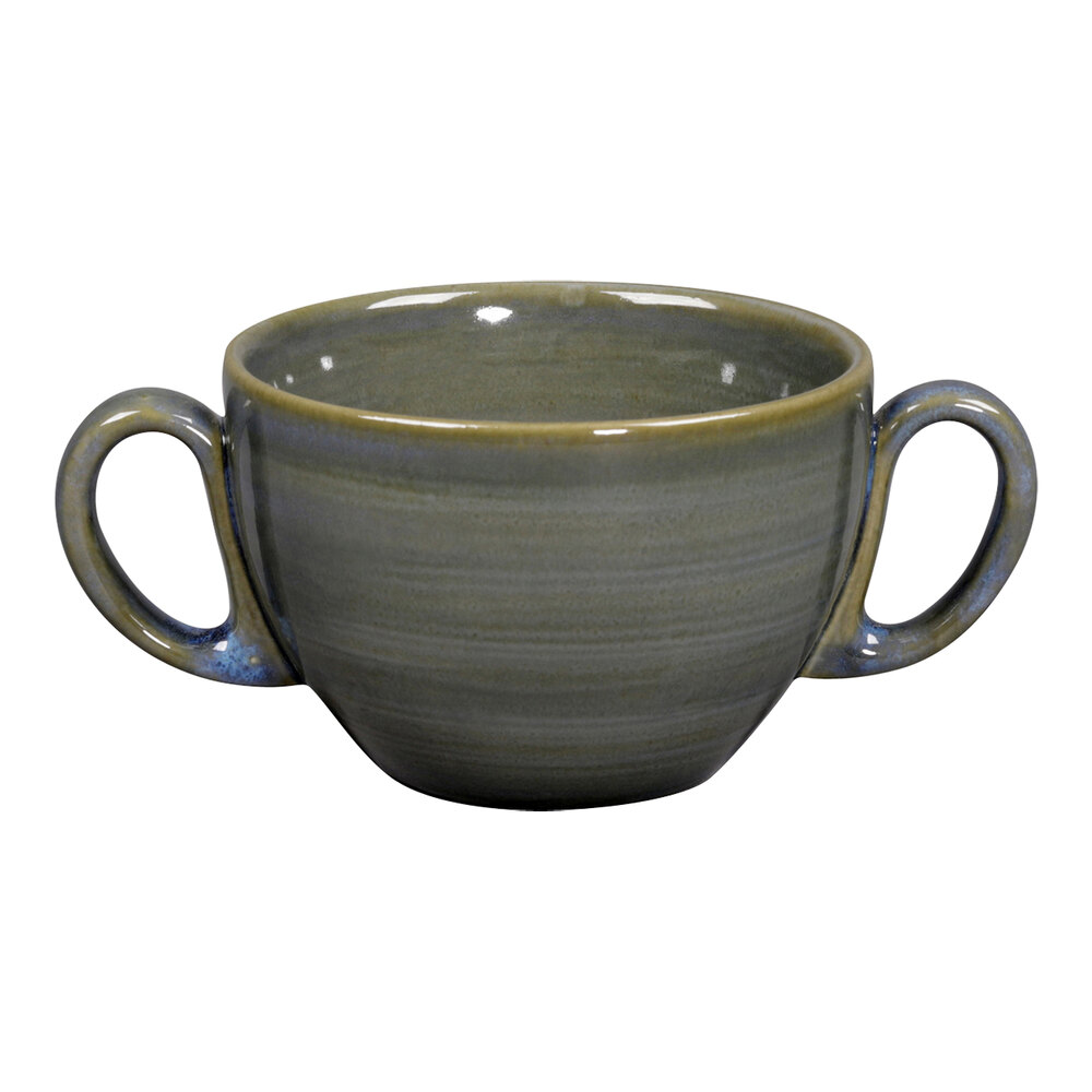 RAK Porcelain Rakstone Spot 9.45 oz. Jade Porcelain Bouillon Cup with Handles - 12/Case