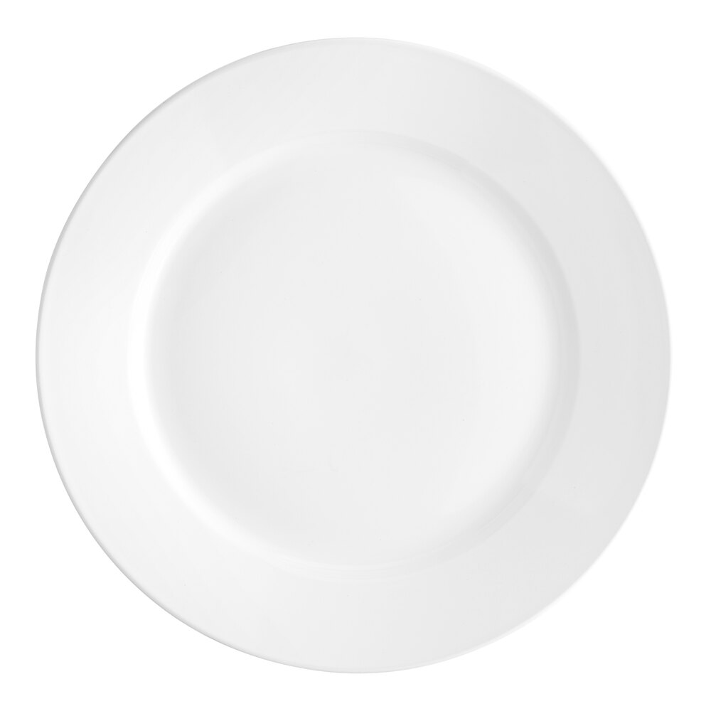 Acopa 12" Bright White Wide Rim Rolled Edge Stoneware Plate - 12/Case