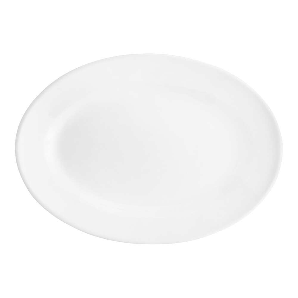 Acopa 11 5/8" x 8" Bright White Wide Rim Rolled Edge Oval Stoneware Platter - 12/Case