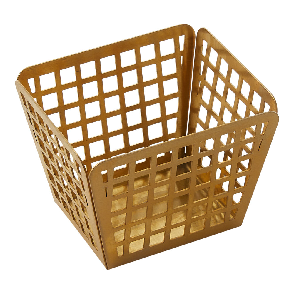 American Metalcraft 4 1/8" x 3 3/8" x 3" Laser Cut Gold Rectangle Stainless Steel Fry Basket Server