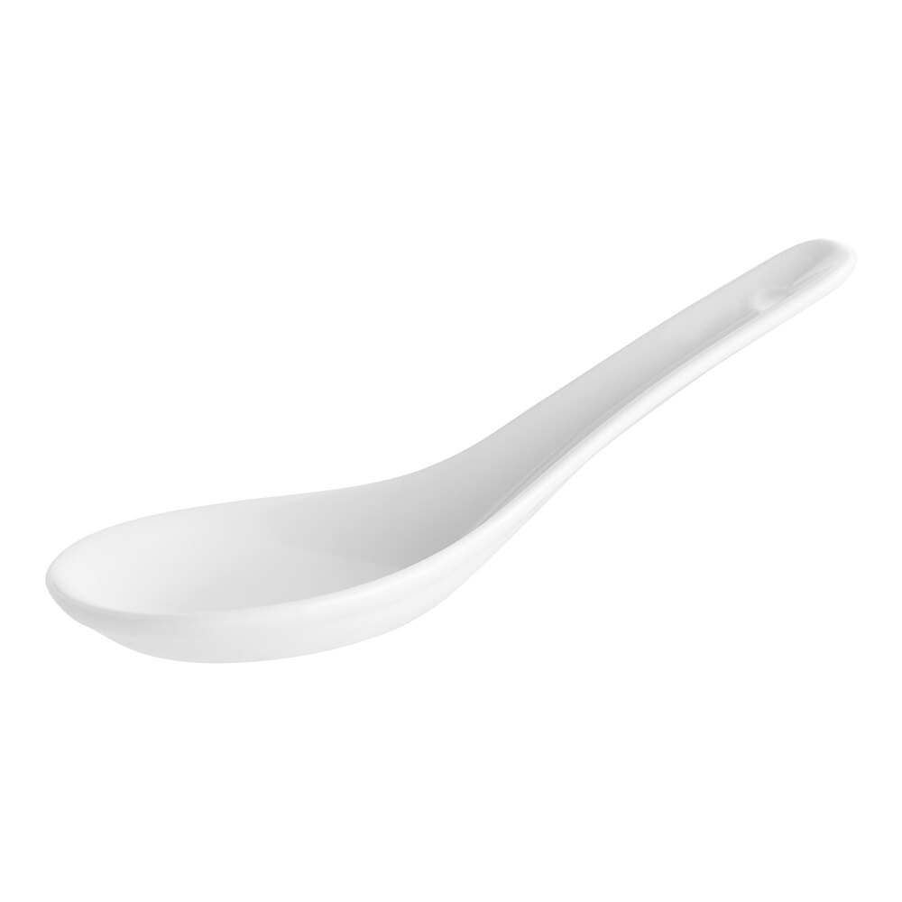 Acopa 0.6 oz. Bright White Porcelain Chinese Soup Spoon / Asian Wonton Soup Spoon - 12/Pack