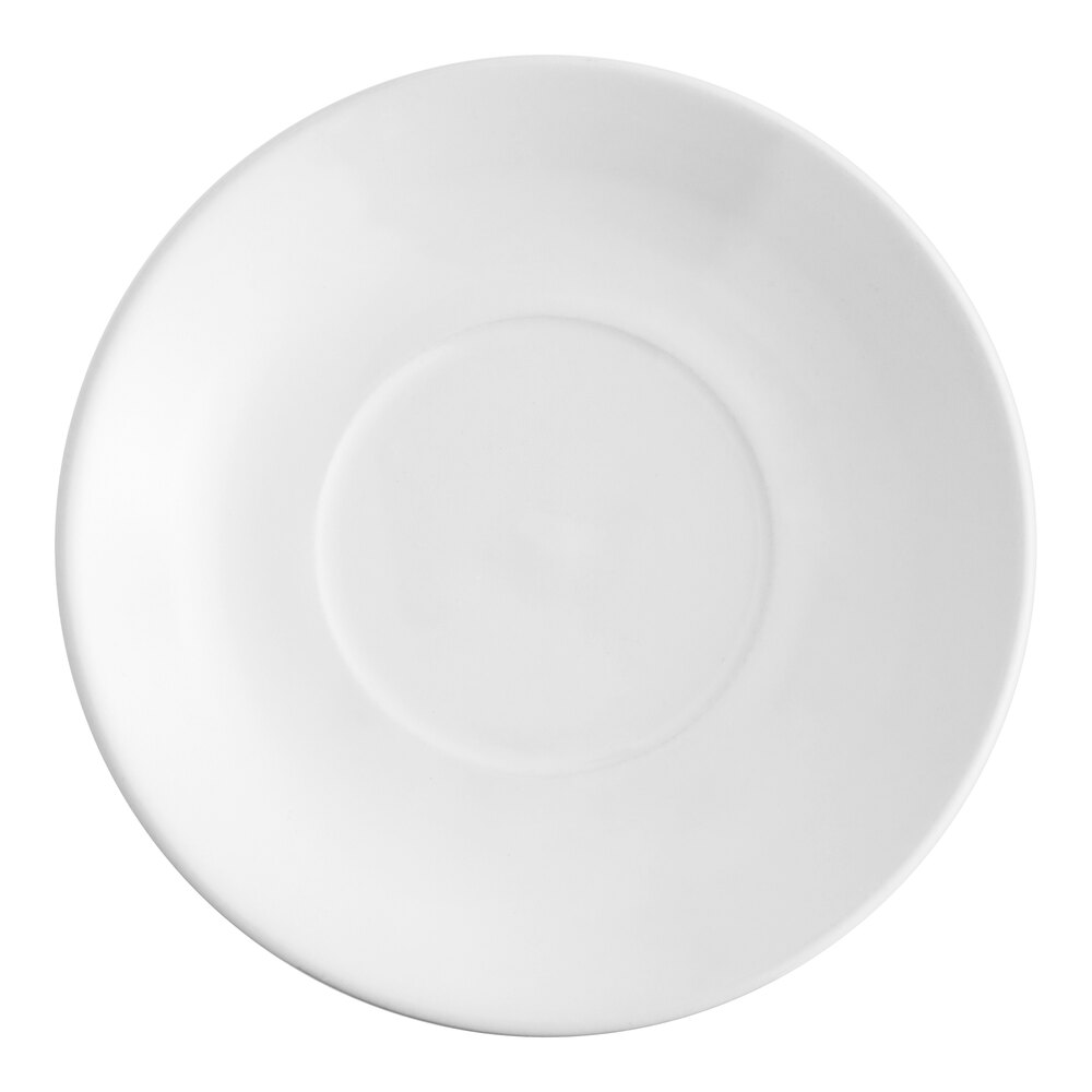 Acopa 6" Bright White Rolled Edge Stoneware Saucer - 36/Case