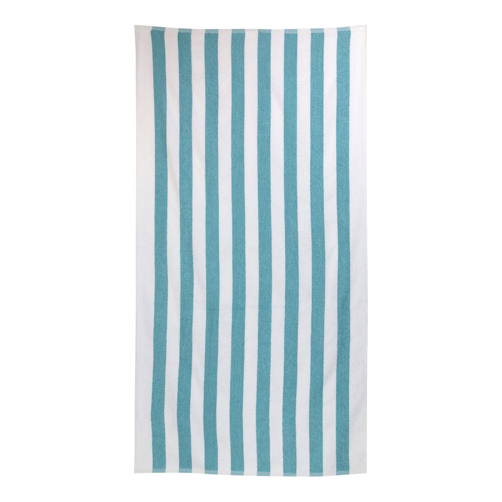 1888 Mills Fibertone Cabana 30" x 60" Teal Stripe Cotton / Polyester Pool Towel 13 lb. - 48/Case
