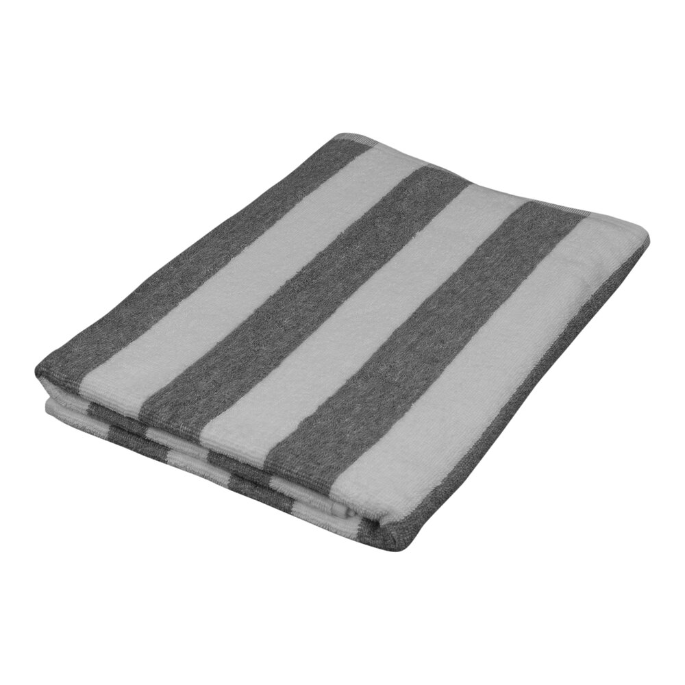 1888 Mills Fibertone Cabana 30" x 60" Gray Stripe Cotton / Polyester Pool Towel 13 lb. - 48/Case