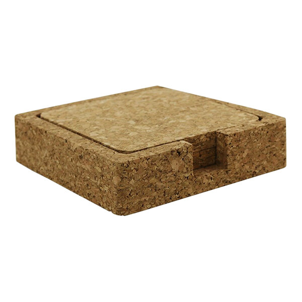 Franmara 4" Square Cork Coaster Set with Cork Holder - 4/Set