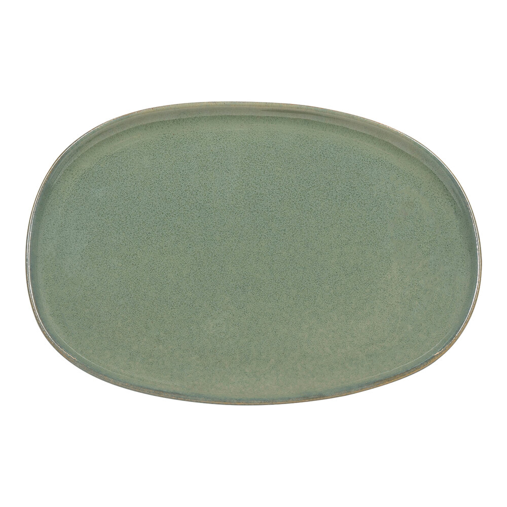Front of the House Artefact 13" x 9" Moss Oval Porcelain Plate - 4/Case