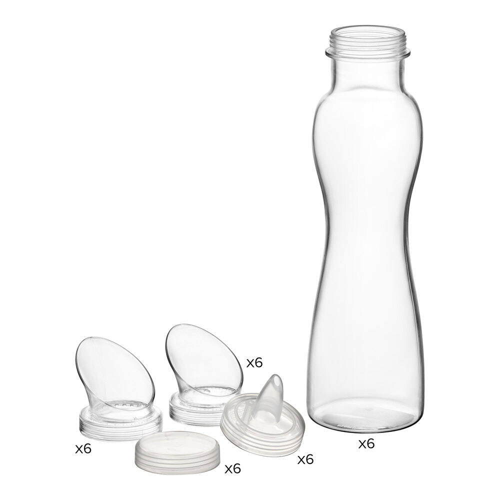 GET SDB-32-PC-6-CL 32 oz. Clear Polycarbonate Salad Dressing / Juice Bottle and Lid Set - 6/Case