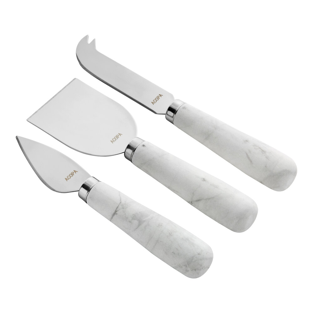 Acopa 3-Piece Stainless Steel Cheese Knife Set with White Marble Handles