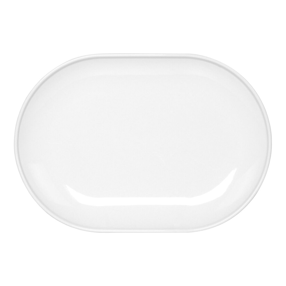 Front of the House Bevel 13" x 9" White Oval Porcelain Plate - 4/Case