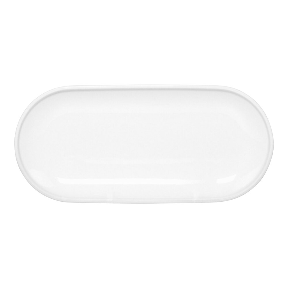 Front of the House Bevel 11" x 5" White Oval Porcelain Plate - 12/Case