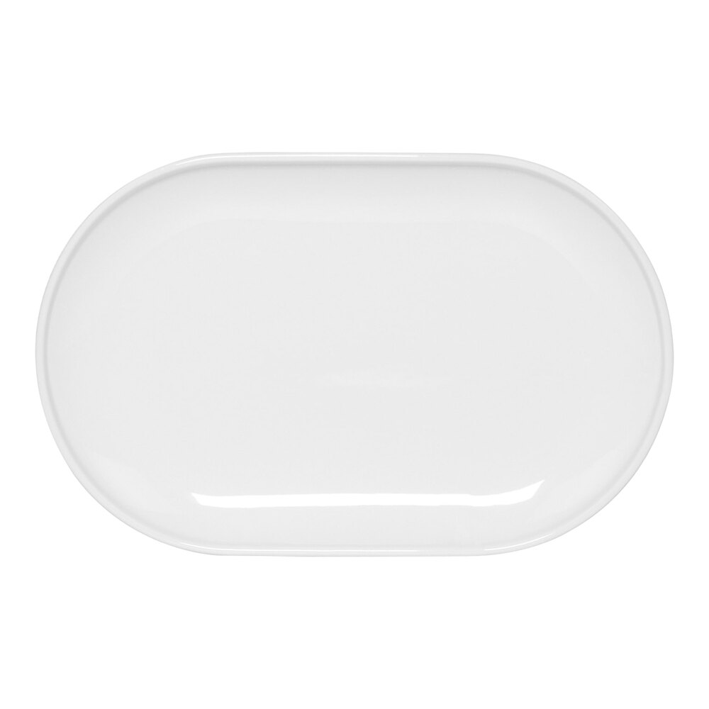 Front of the House Bevel 11" x 7" White Oval Porcelain Plate - 6/Case