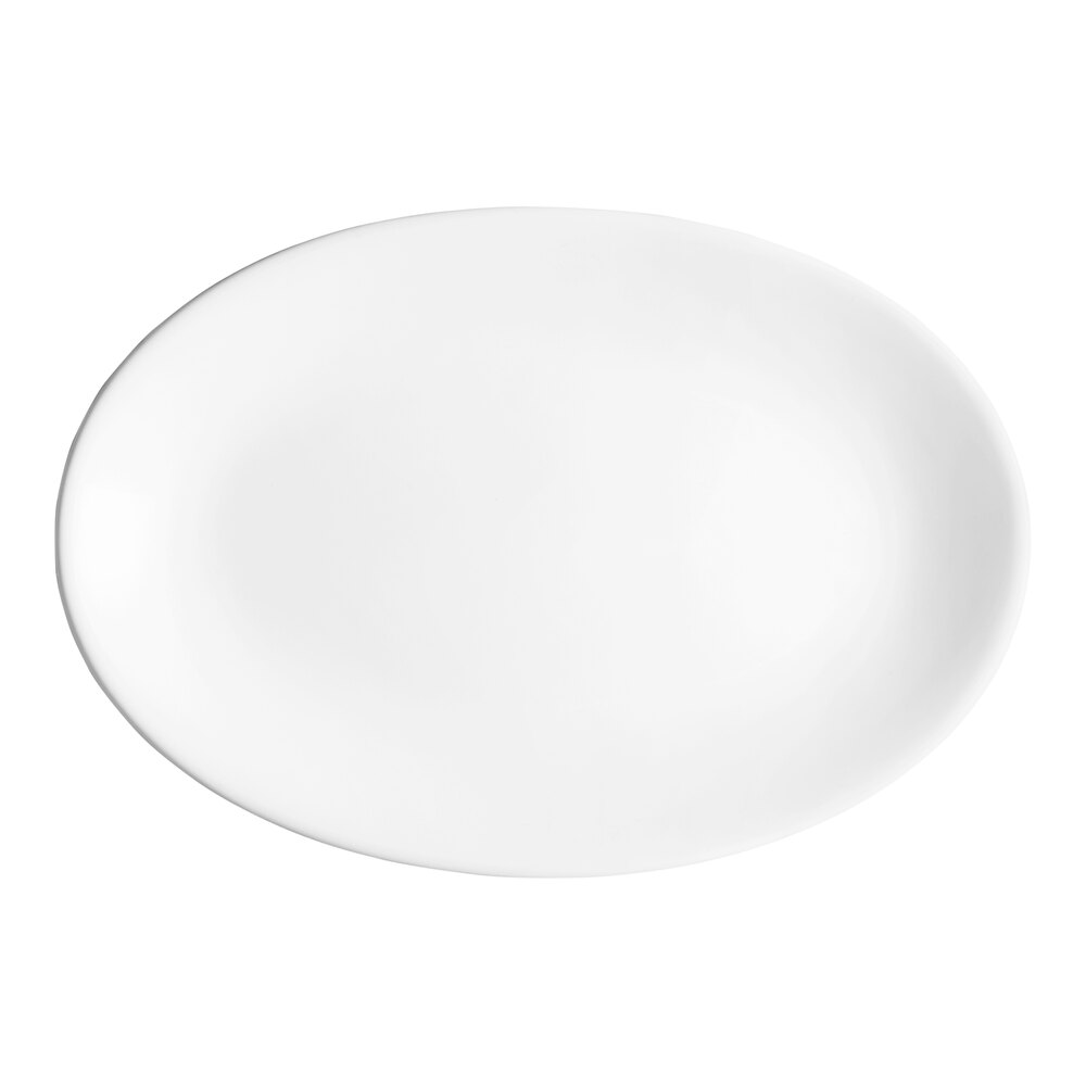 Acopa 11 3/4" x 8" Bright White Oval Coupe Stoneware Platter - 12/Case