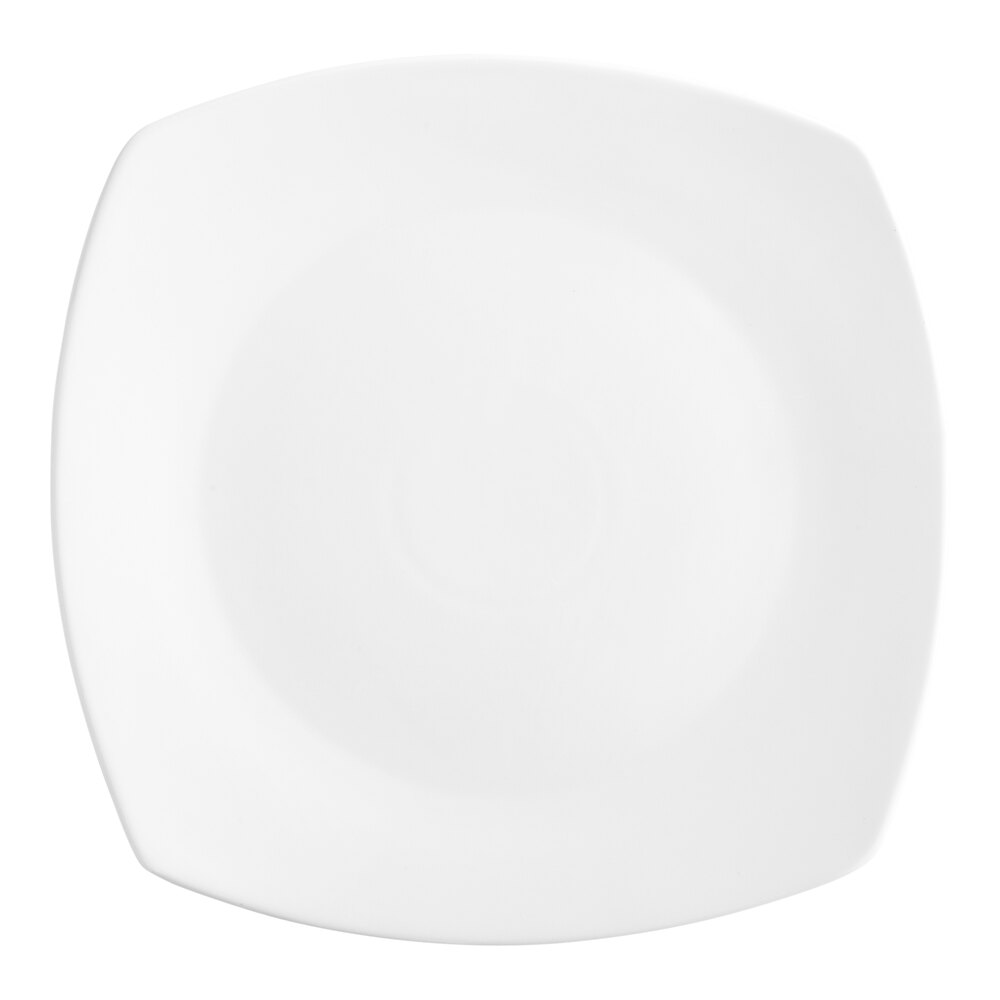 Acopa 12" Bright White Square Porcelain Coupe Plate - 12/Case