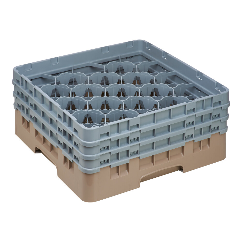 Cambro 20S638184 Camrack 6 7/8" High Customizable Beige 20 Compartment Glass Rack with 3 Extenders