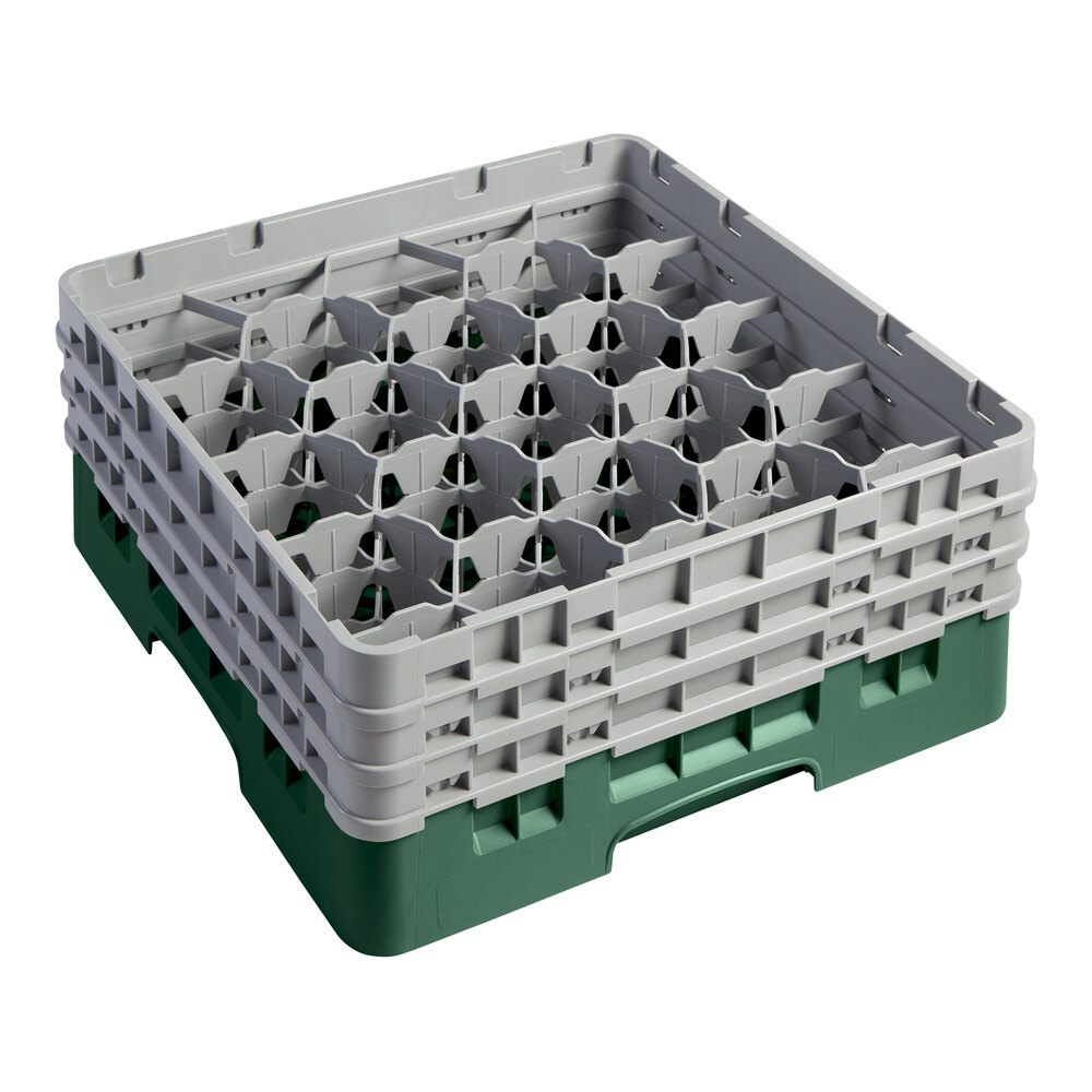 Cambro 20S638119 Camrack 6 7/8" High Customizable Sherwood Green 20 Compartment Glass Rack with 3 Extenders