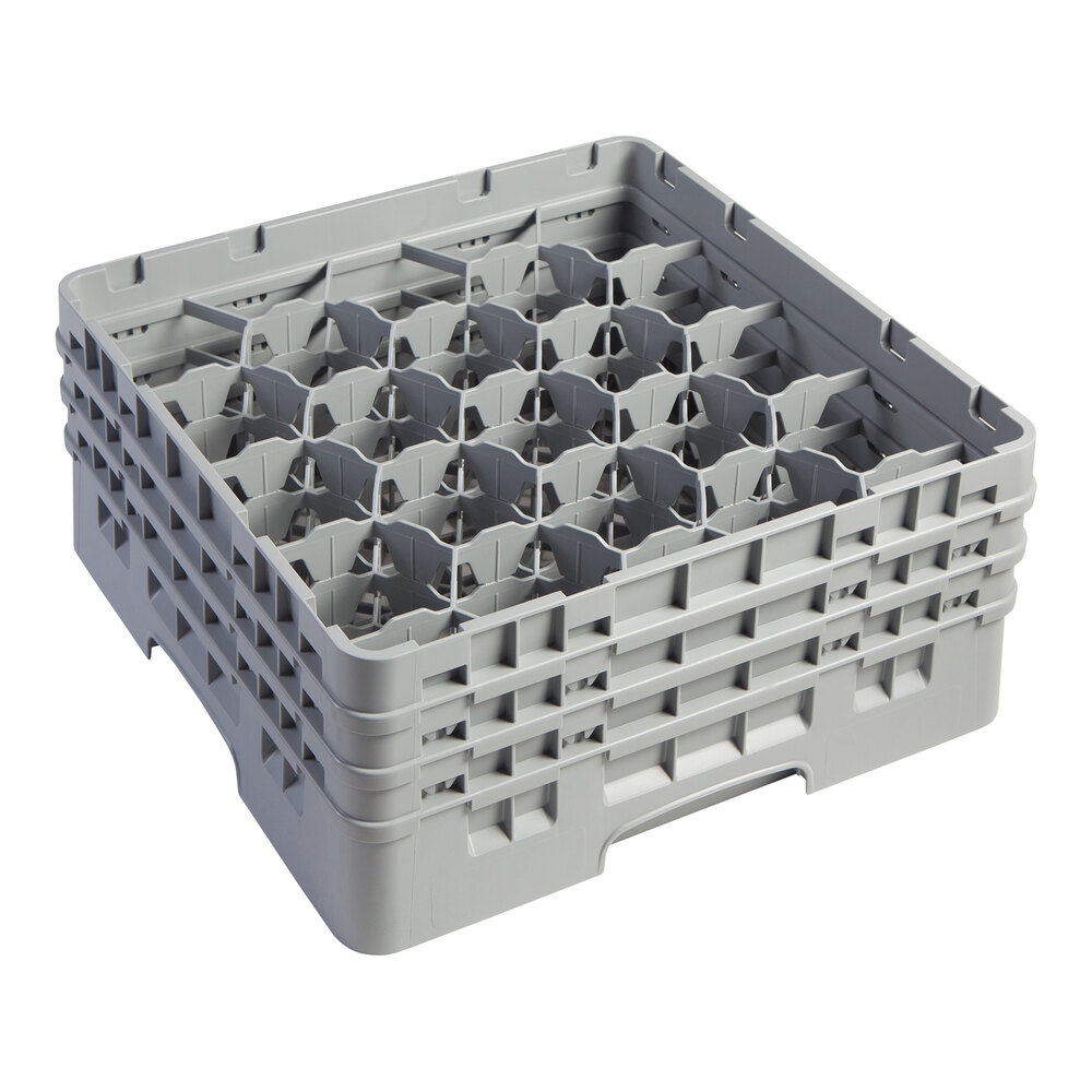 Cambro 20S638151 Camrack 6 7/8" High Customizable Soft Gray 20 Compartment Glass Rack with 3 Extenders