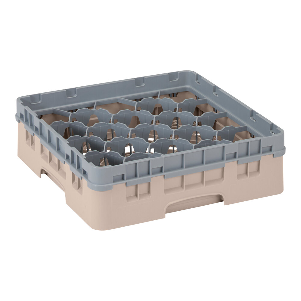 Cambro 20S318184 Camrack 3 5/8" High Customizable Beige 20 Compartment Glass Rack with 1 Extender