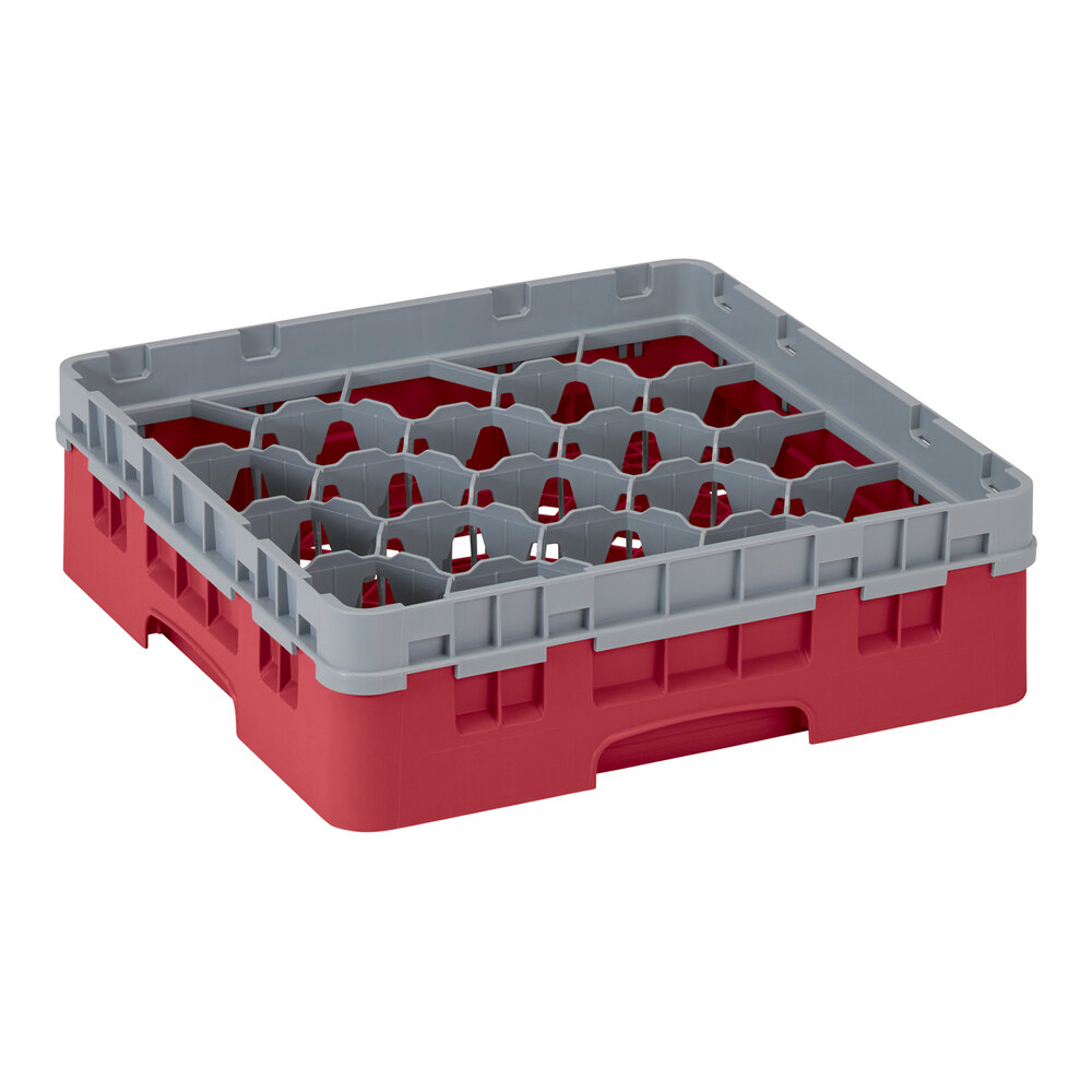 Cambro 20S318416 Camrack 3 5/8" High Customizable Cranberry 20 Compartment Glass Rack with 1 Extender