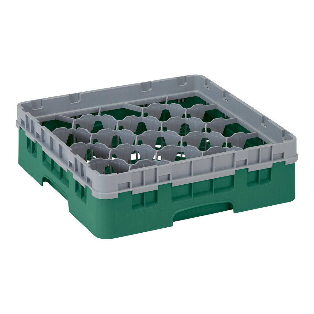 Cambro 20S318119 Camrack 3 5/8" High Customizable Sherwood Green 20 Compartment Glass Rack with 1 Extender