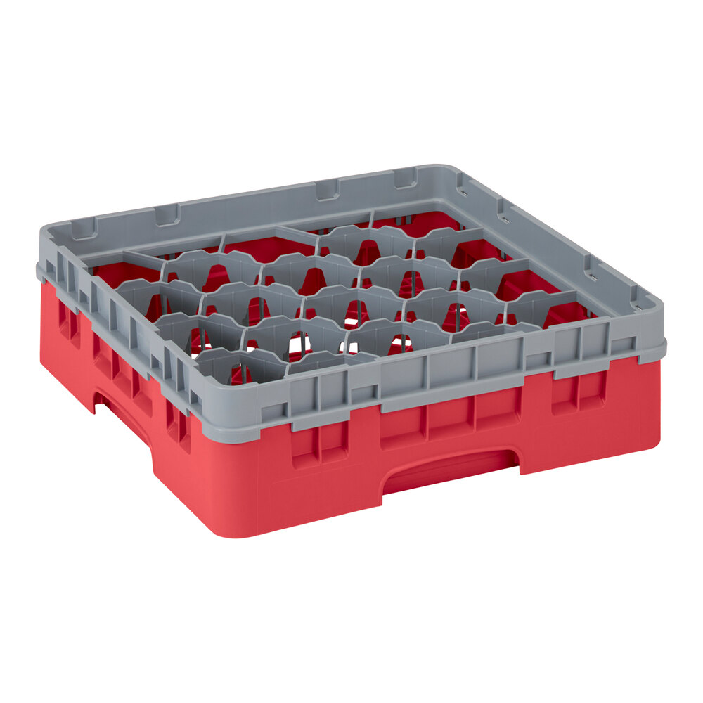 Cambro 20S318163 Camrack 3 5/8" High Customizable Red 20 Compartment Glass Rack with 1 Extender