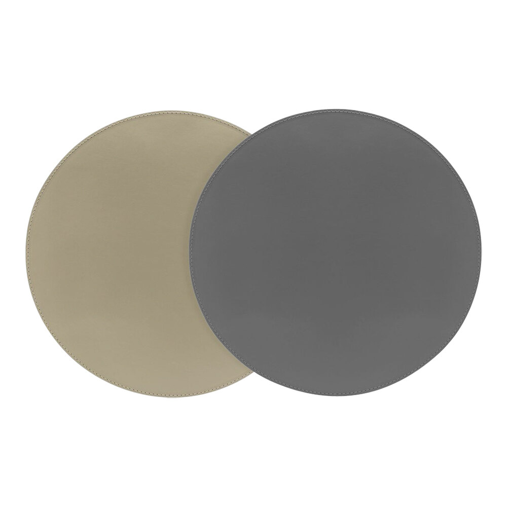 room360 London 12" Faux Leather Dune / Smoke Reversible Round Mat / Liner - 12/Case