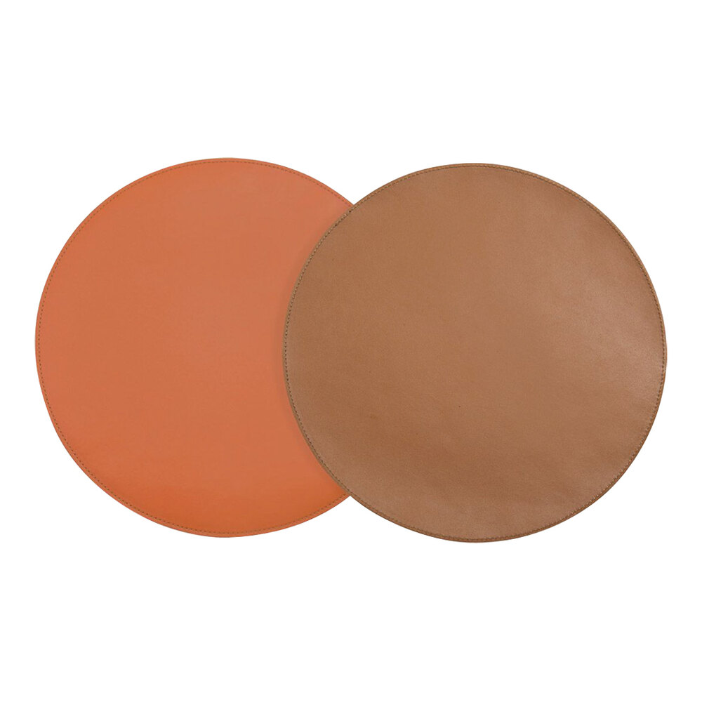 room360 London 12" Faux Leather Persimmon / Saddle Reversible Round Mat / Liner - 12/Case