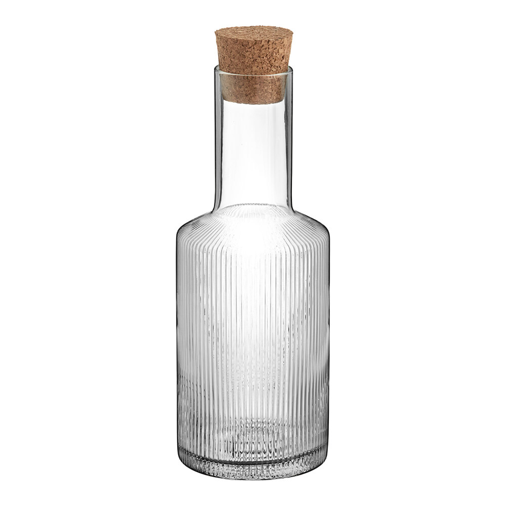 Acopa Lore 26 oz. Fluted Glass Carafe with Cork Lid - 6/Case