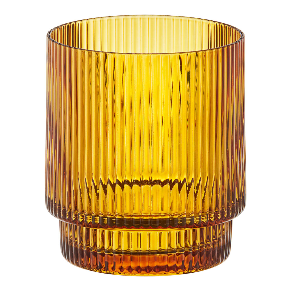 Acopa Lore 3 1/2" Amber Glass Ribbed Tealight / Votive Holder - Sample
