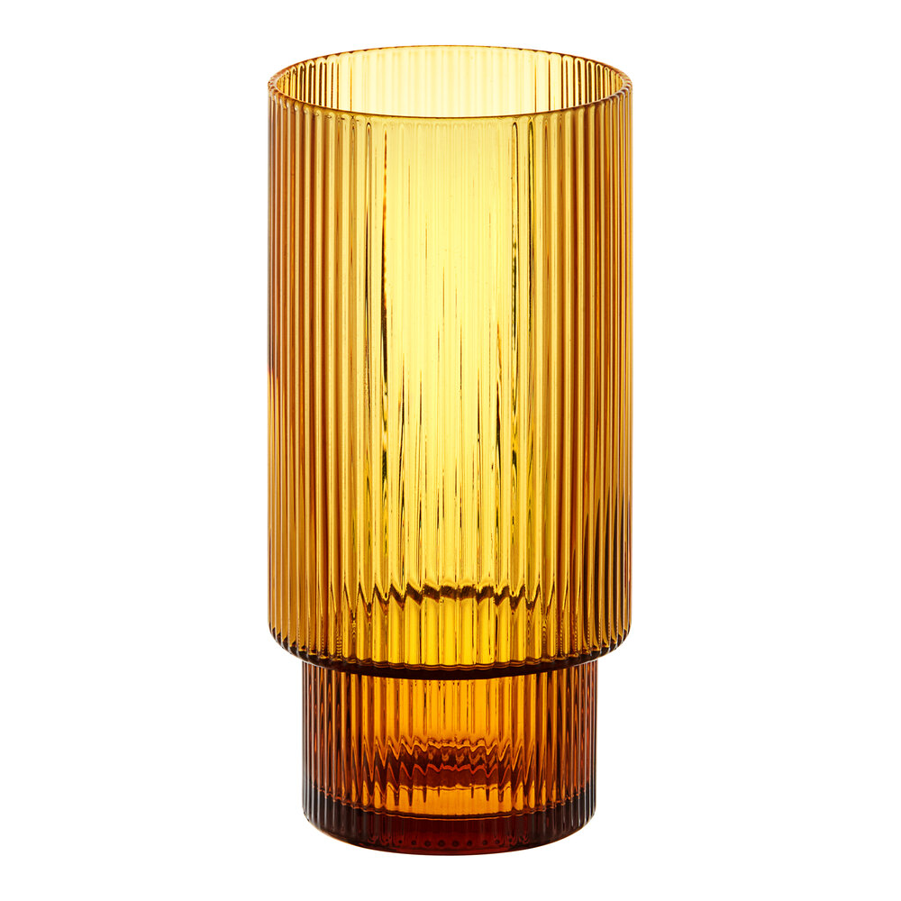 Acopa Lore 5 1/2" Amber Glass Ribbed Tealight / Votive Holder - Sample