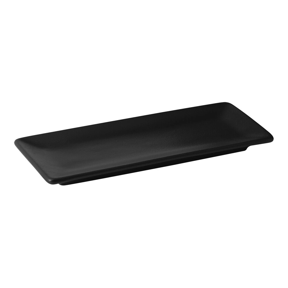 Bon Chef Tavola Midnight 10 1/2" x 4" Black Porcelain Rectangular Platter - 24/Case