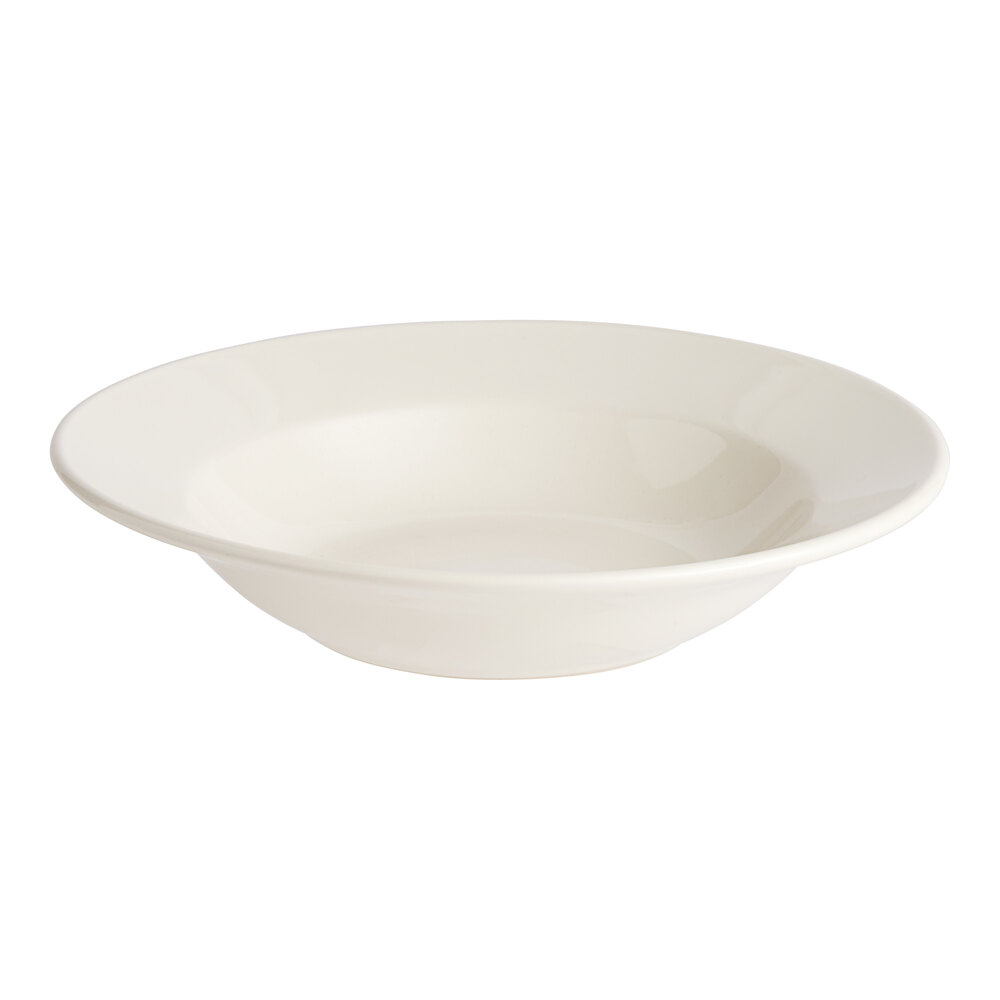 Acopa 10 oz. Ivory (American White) Wide Rim Rolled Edge Stoneware Soup Bowl - 6/Pack