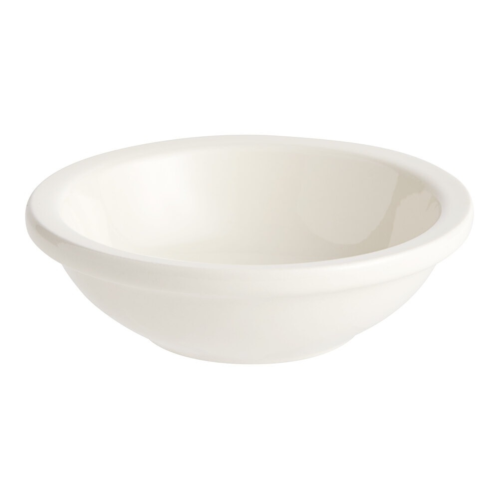 Acopa 3.5 oz. Ivory (American White) Rolled Edge Stoneware Fruit Bowl / Monkey Dish - 36/Case