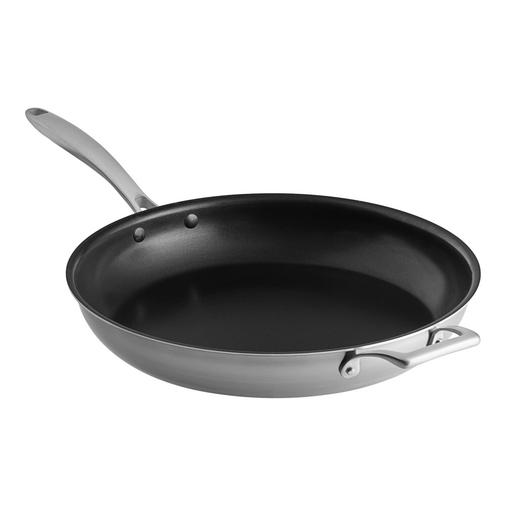 Vigor SS3 Series 14" Tri-Ply Stainless Steel Non-Stick Fry Pan with Helper Handle and Excalibur Coating