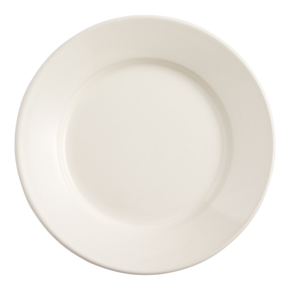 Acopa 7 1/8" Ivory (American White) Wide Rim Rolled Edge Stoneware Plate - 36/Case