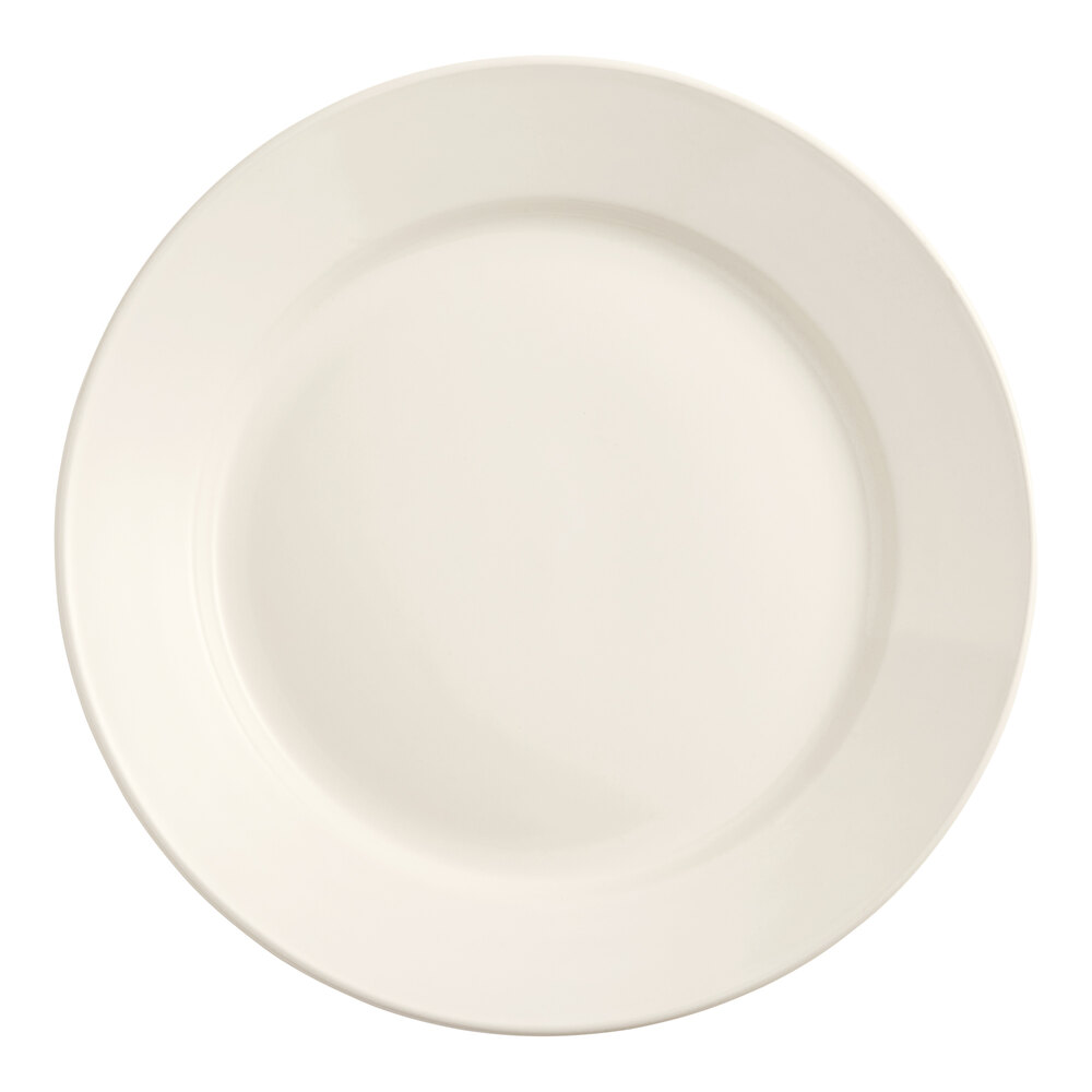Acopa 12" Ivory (American White) Wide Rim Rolled Edge Stoneware Plate - 12/Case