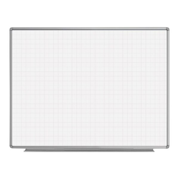 Luxor 48" x 36" Painted Steel Wall-Mounted Magnetic Ghost Grid Whiteboard with Aluminum Frame WB4836LB