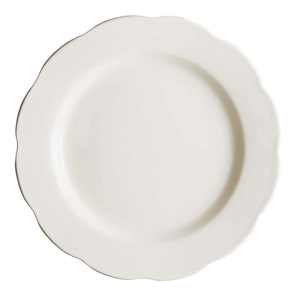 Acopa 10 3/4" Ivory (American White) Scalloped Edge Stoneware Plate - 12/Case
