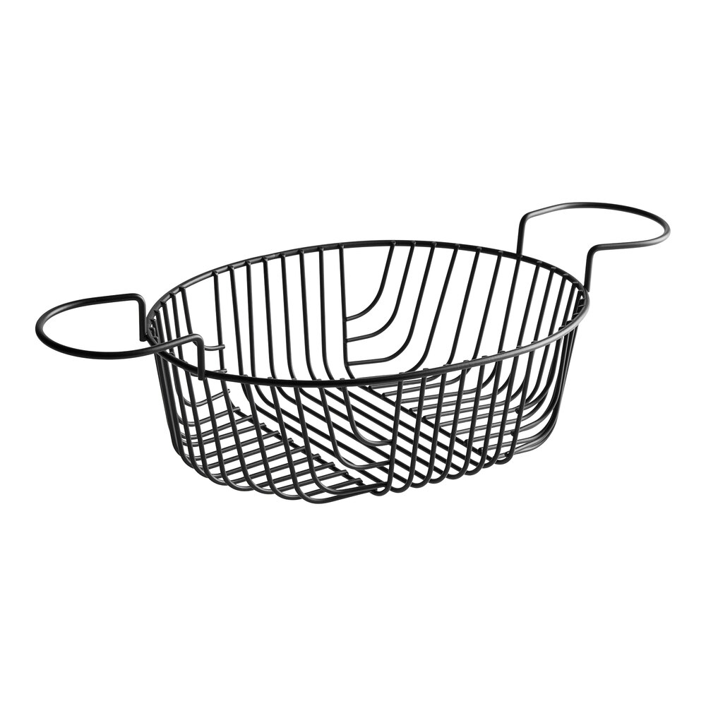 Acopa 16 1/2" x 8" x 4 1/4" Oblong Black Wire Basket with Ramekin Holders