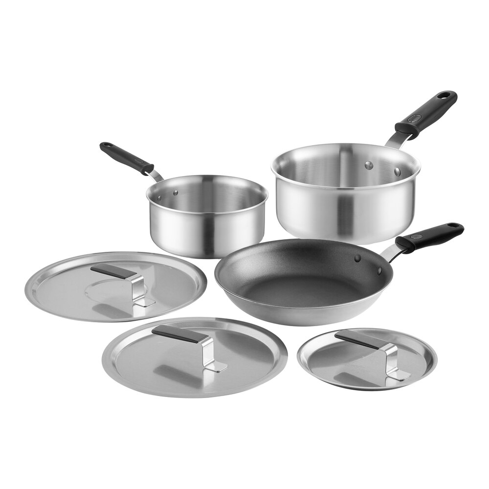Vollrath Tribute 6-Piece Induction Ready Stainless Steel Cookware Set with 2.5 qt. and 4.5 qt. Sauce Pans, and 10" Non-Stick Frying Pan and Covers