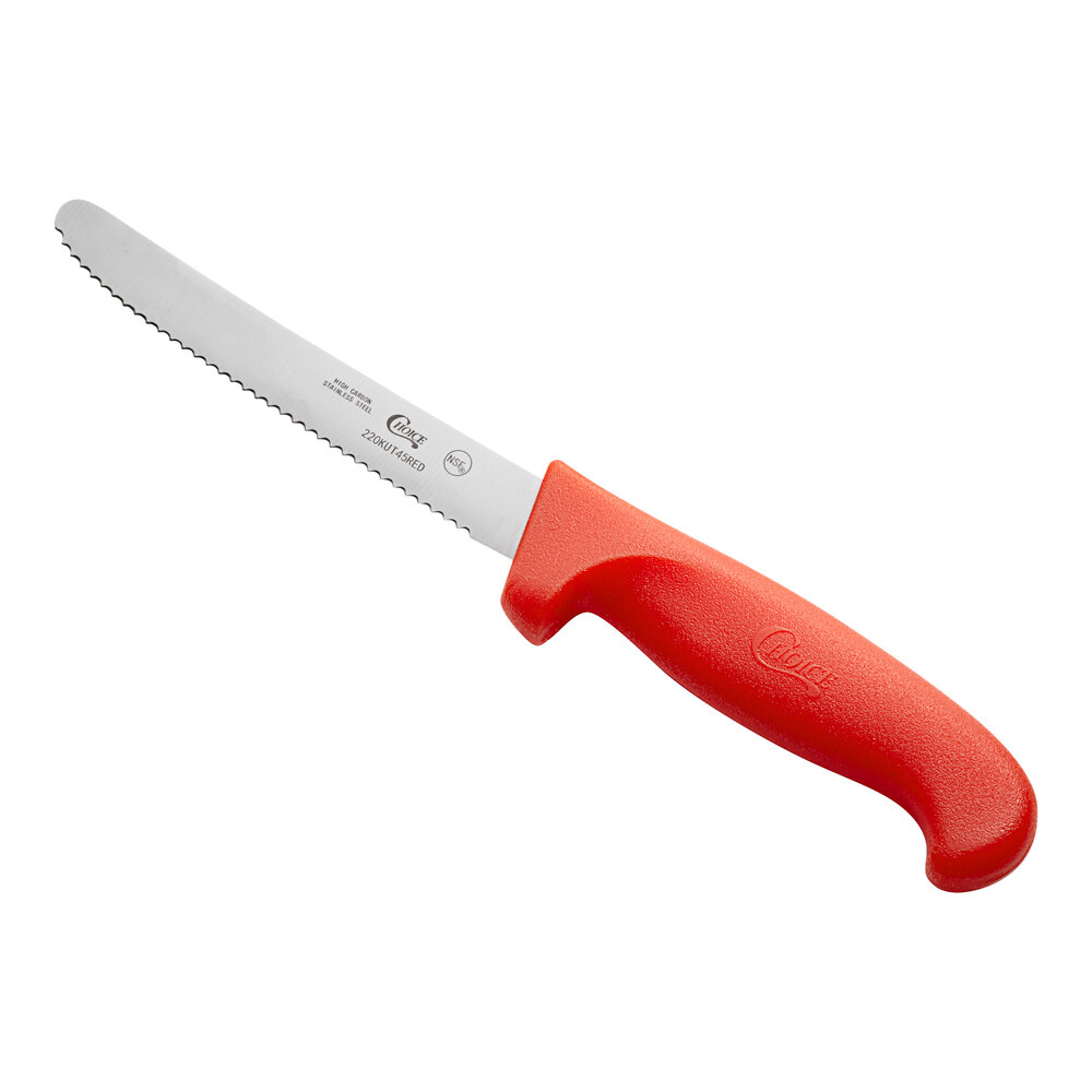 Choice 4 1/2" Serrated Edge Utility / Bar Knife with Red Handle