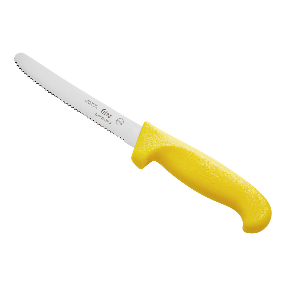 Choice 4 1/2" Serrated Edge Utility / Bar Knife with Yellow Handle