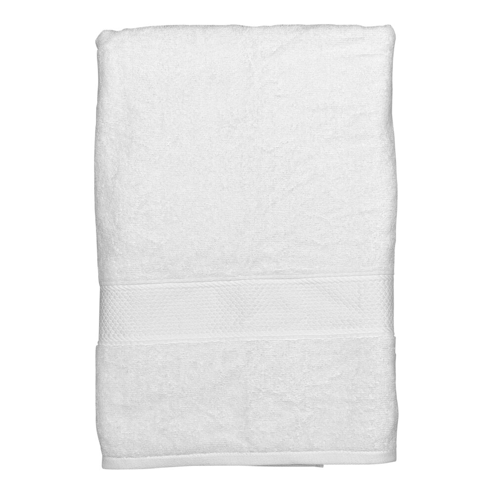 Garnier-Thiebaut Zonda 37" x 74" White 100% Combed Terry Cotton Bath Sheet with Dobby Border 24 lb. - 10/Case