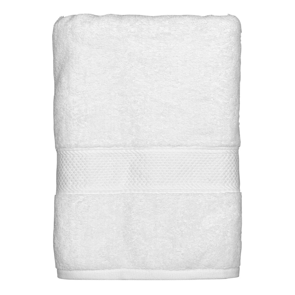 Garnier-Thiebaut Zonda 27" x 56" White 100% Combed Terry Cotton Bath Towel with Dobby Border 17 lb. - 18/Case