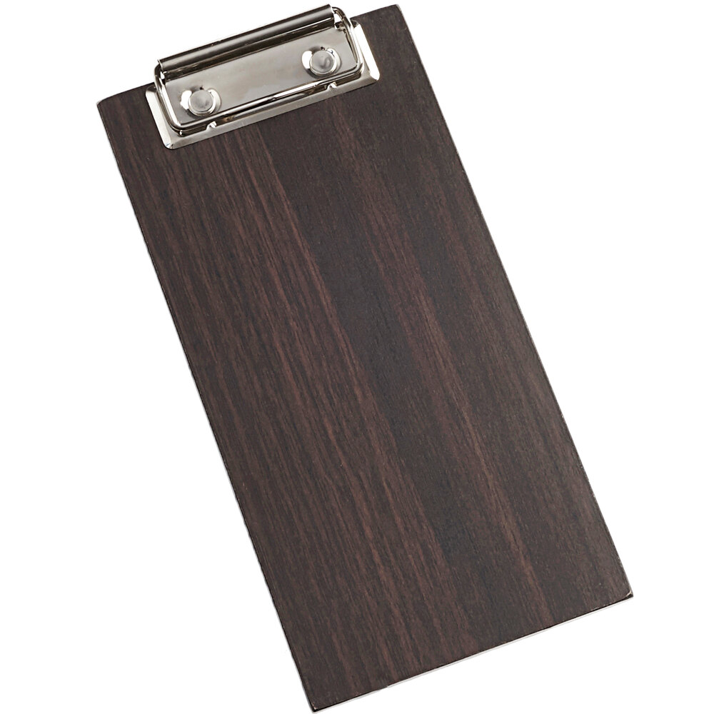 American Metalcraft CB8 4" x 8" Espresso Wood Clipboard Menu Holder