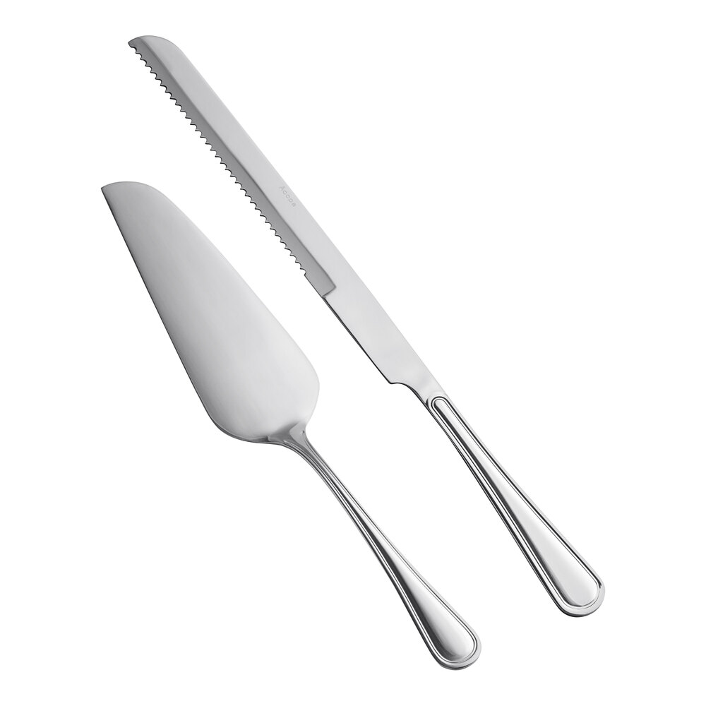 Acopa Edgeworth 2-Piece 18/8 Stainless Steel Extra Heavy Weight Cake Serving Set