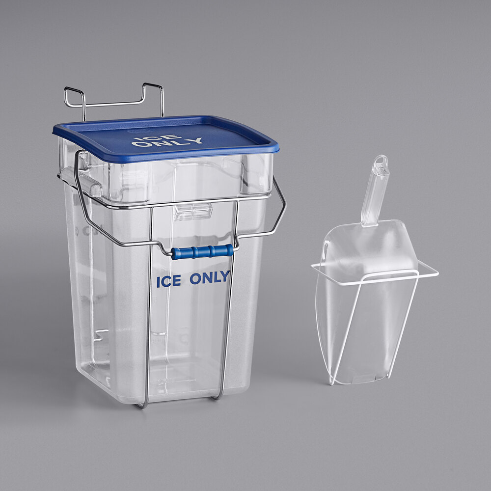 Vigor 5.5 Gallon Polycarbonate Square Ice Tote Kit with Hanging Cradle, 64 oz. Scoop, and Scoop Holder