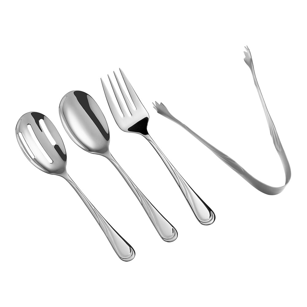 Acopa Swirl 4-Piece 18/8 Stainless Steel Extra Heavy Weight Serving Utensils Set