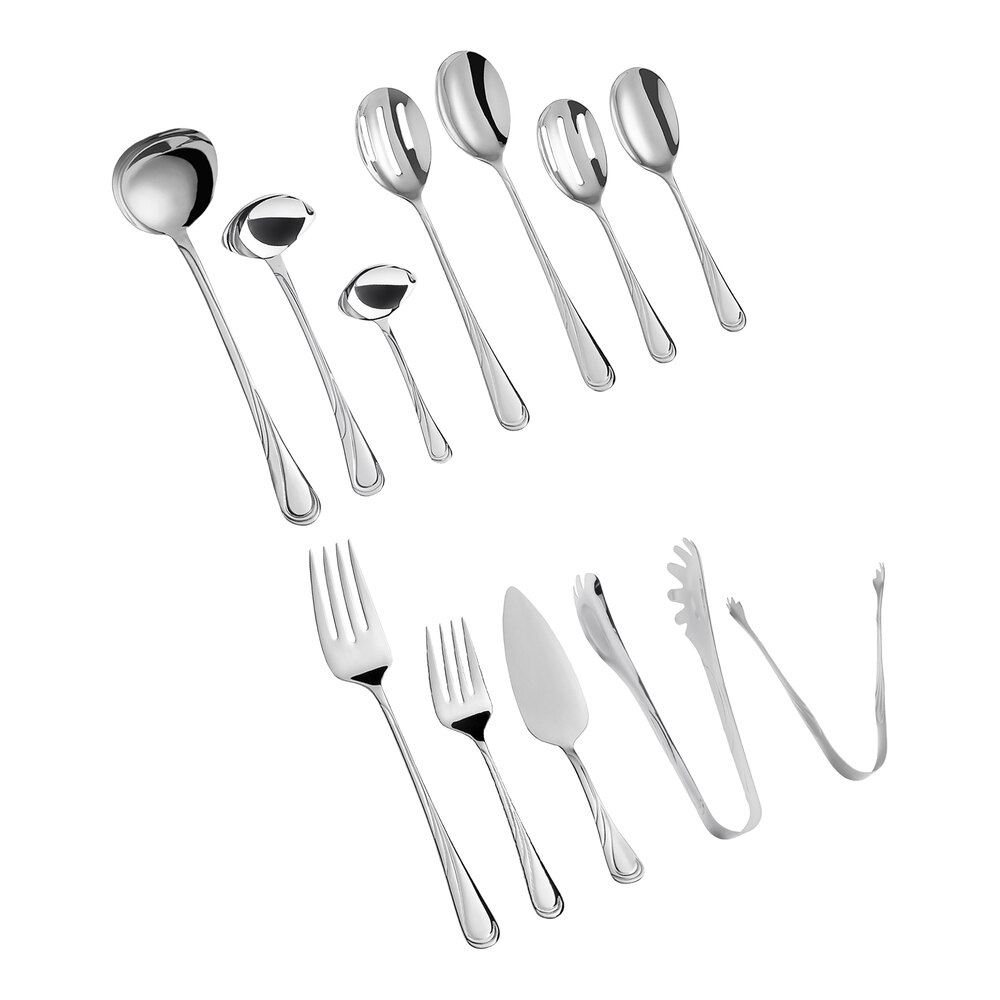Acopa Swirl 12-Piece 18/8 Stainless Steel Extra Heavy Weight Serving Utensils Set