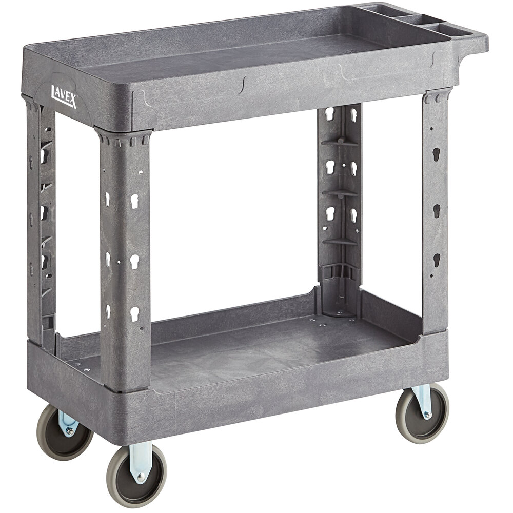 Lavex Medium Gray 2-Shelf Utility Cart - 34 1/2" x 16 1/2" x 32 1/2"