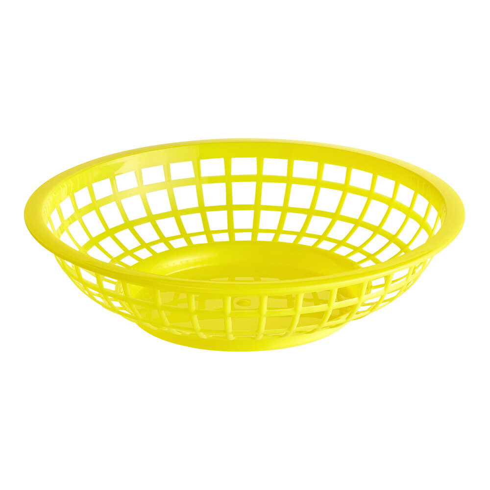 Choice 8" x 2" Round Yellow Plastic Fast Food Basket - 12/Pack